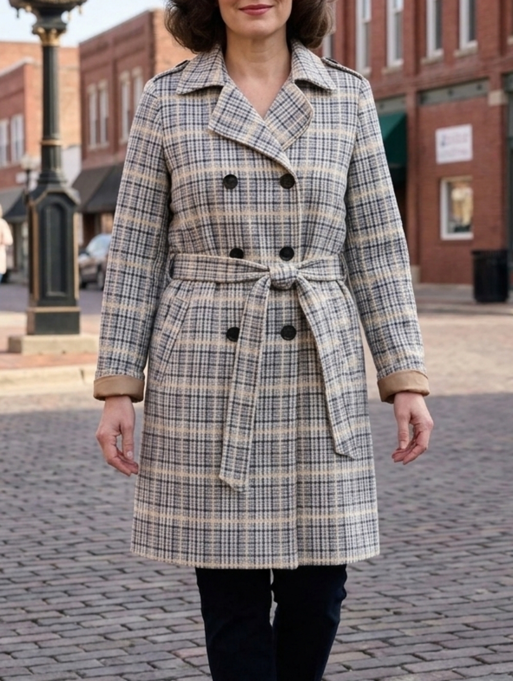 Solitaire Women's Blue Plaid Trench Coat